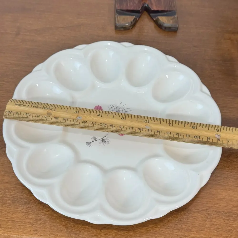 Vintage Deviled Egg Plate Pinecone Design White Serving Platter Retro Kitchen